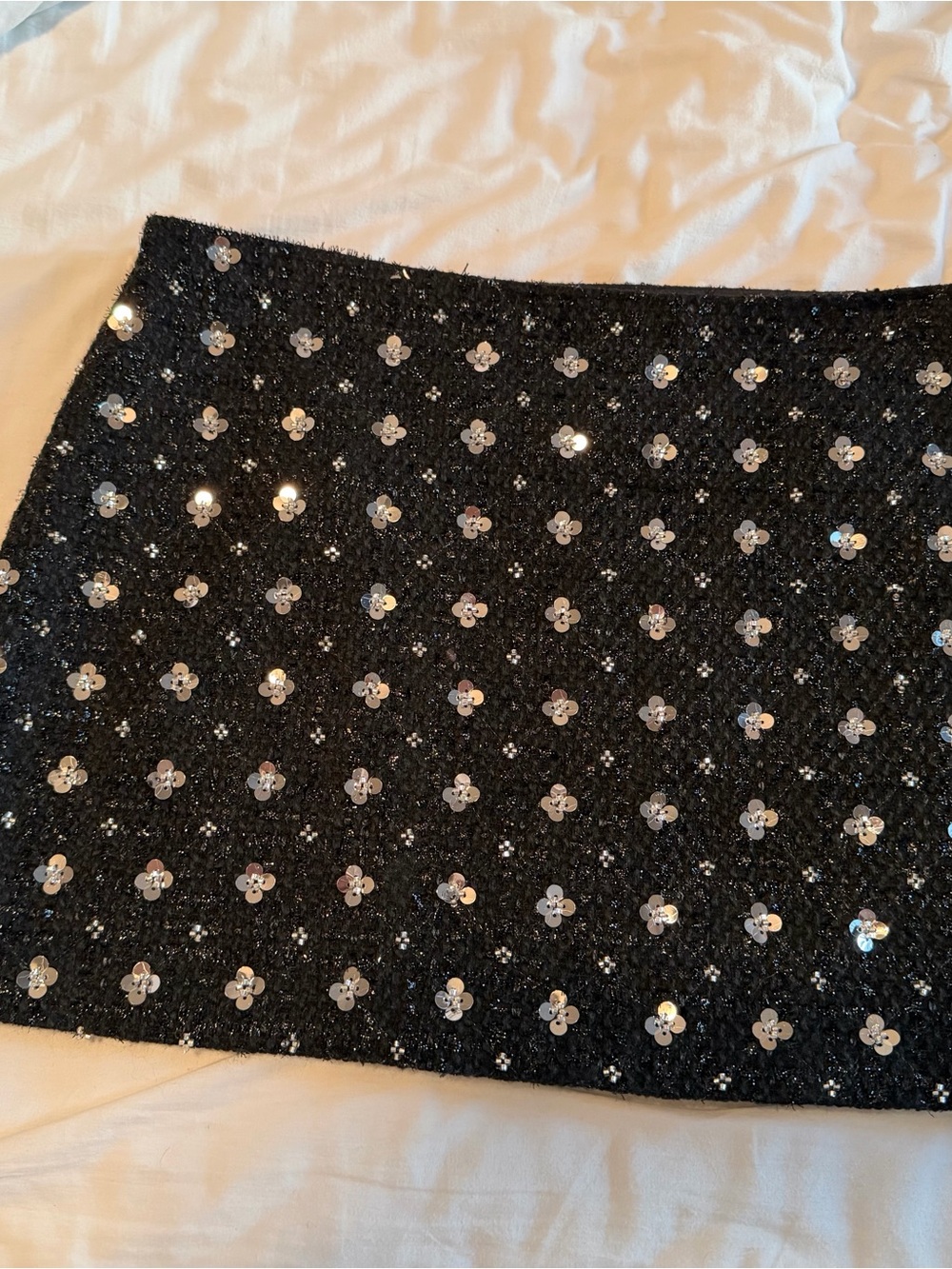 Black Floral Sequin Embellished Mini Skirt - Picture 3 of 6